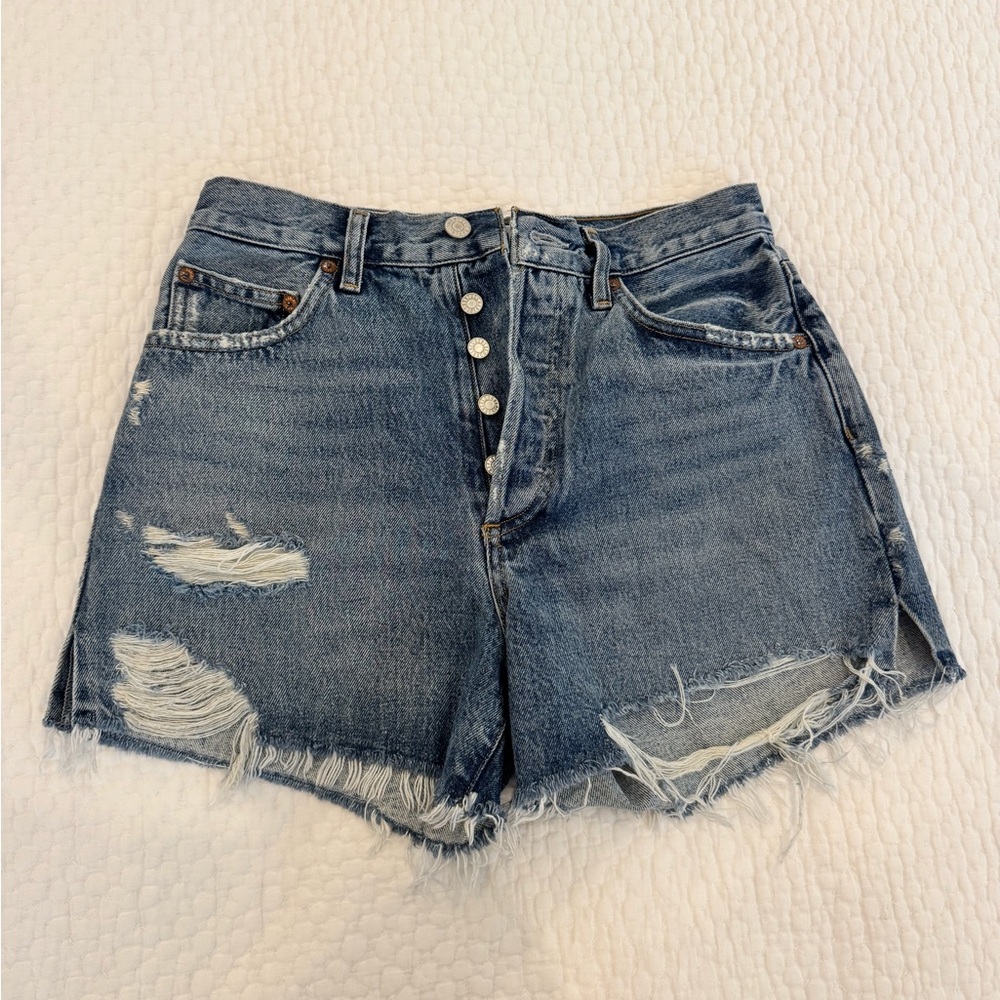 Agolde Distressed Denim Shorts - Button Fly - 27
